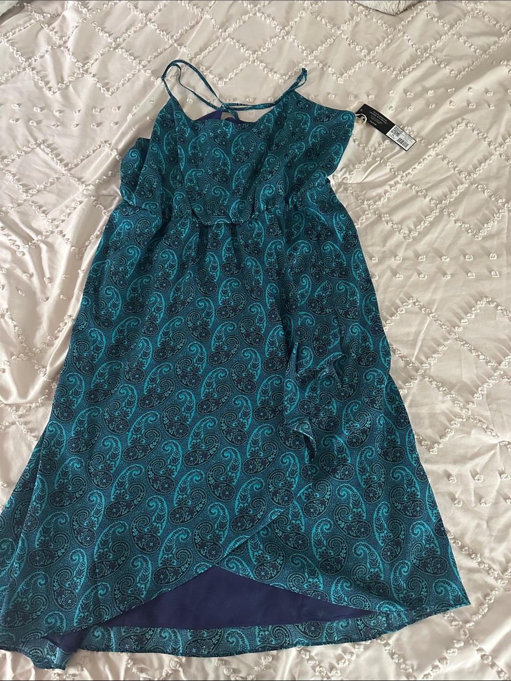 Daisy Fuentes Teal Paisley High-Low Spaghetti Strap Dress